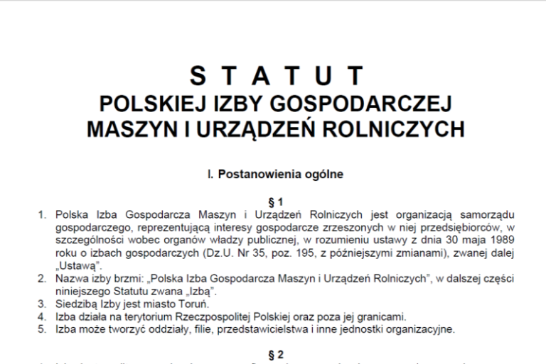 Statut Izby przyjęty przez Nadzwyczajne Walne Zgromadzenie 21 marca 2024 roku